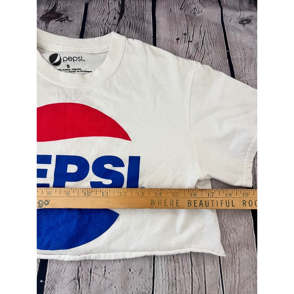 Pepsi Graphic Crop Top T-Shirt White Cotton Short Sleeve Raw Hem Small - Picture 3 of 6